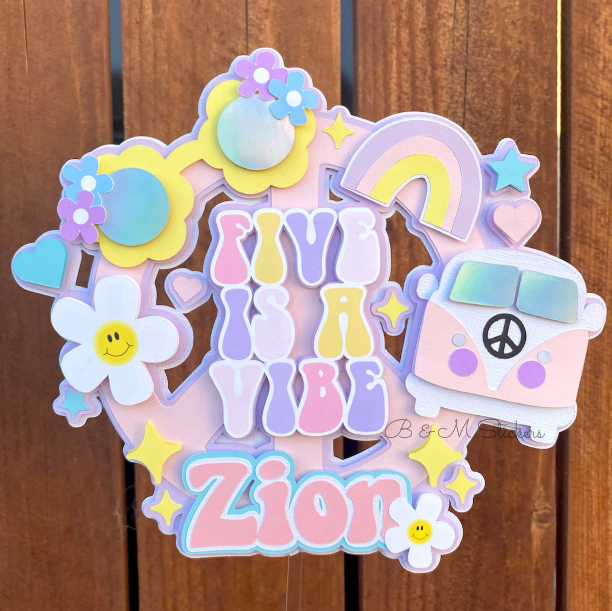 3D Personalized Groovy Inspired Cake Topper Pastel Version