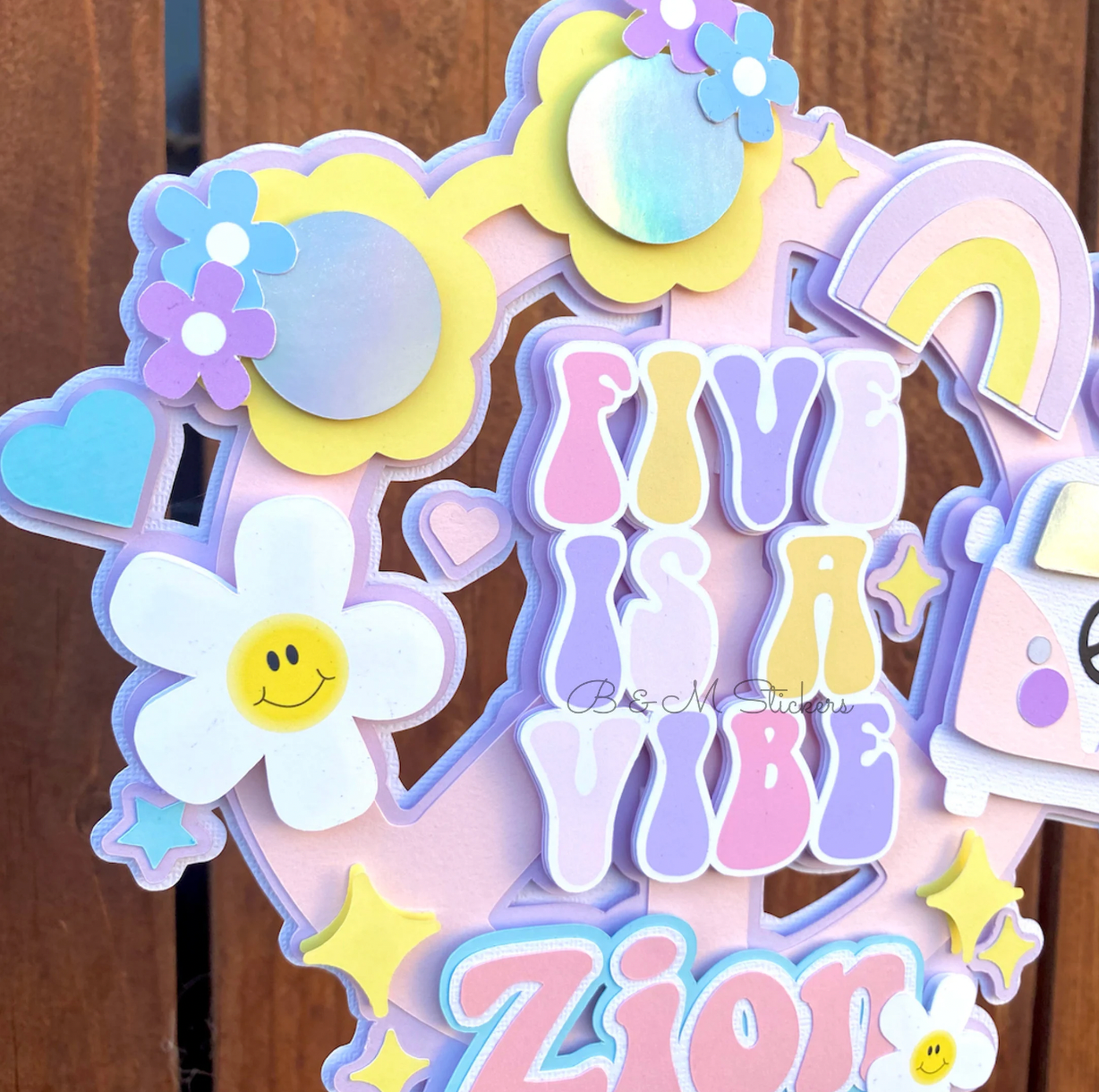 3D Personalized Groovy Inspired Cake Topper Pastel Version