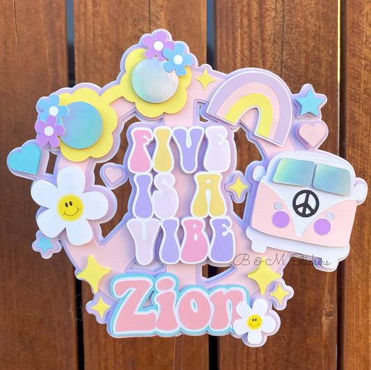 3D Personalized Groovy Inspired Cake Topper Pastel Version