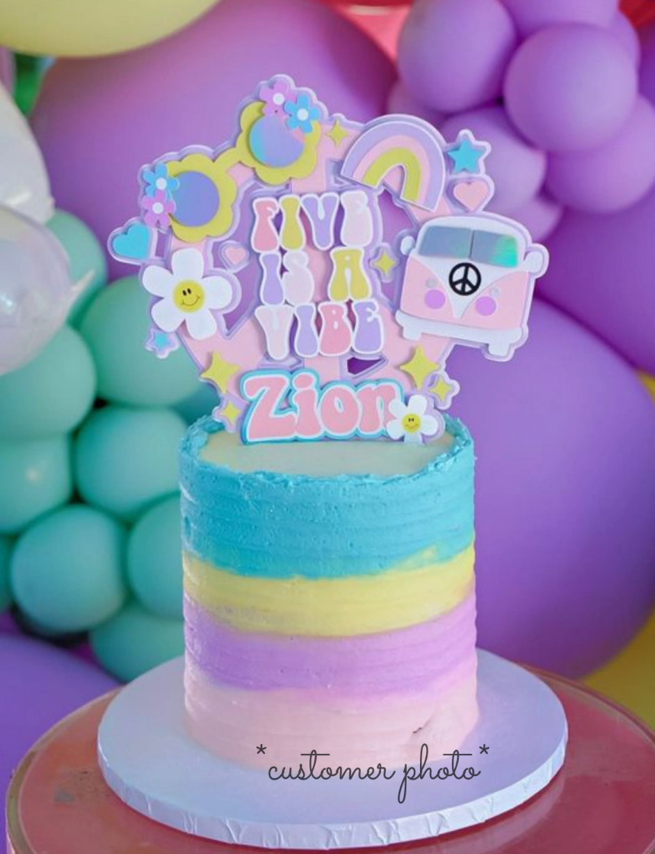 3D Personalized Groovy Inspired Cake Topper Pastel Version