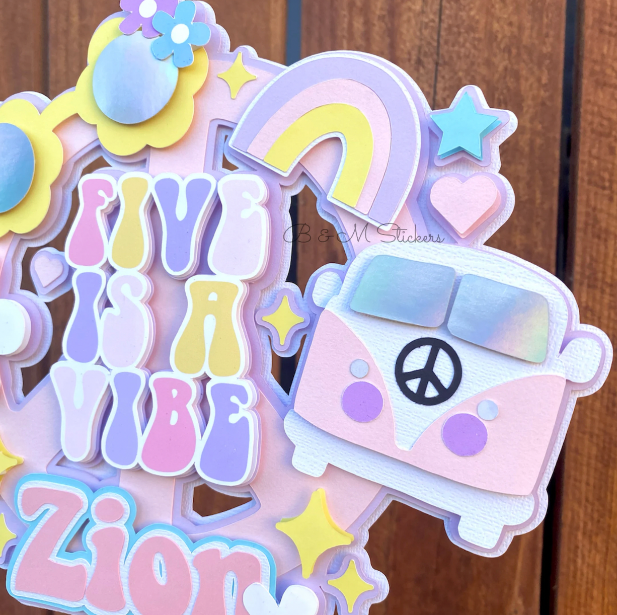 3D Personalized Groovy Inspired Cake Topper Pastel Version