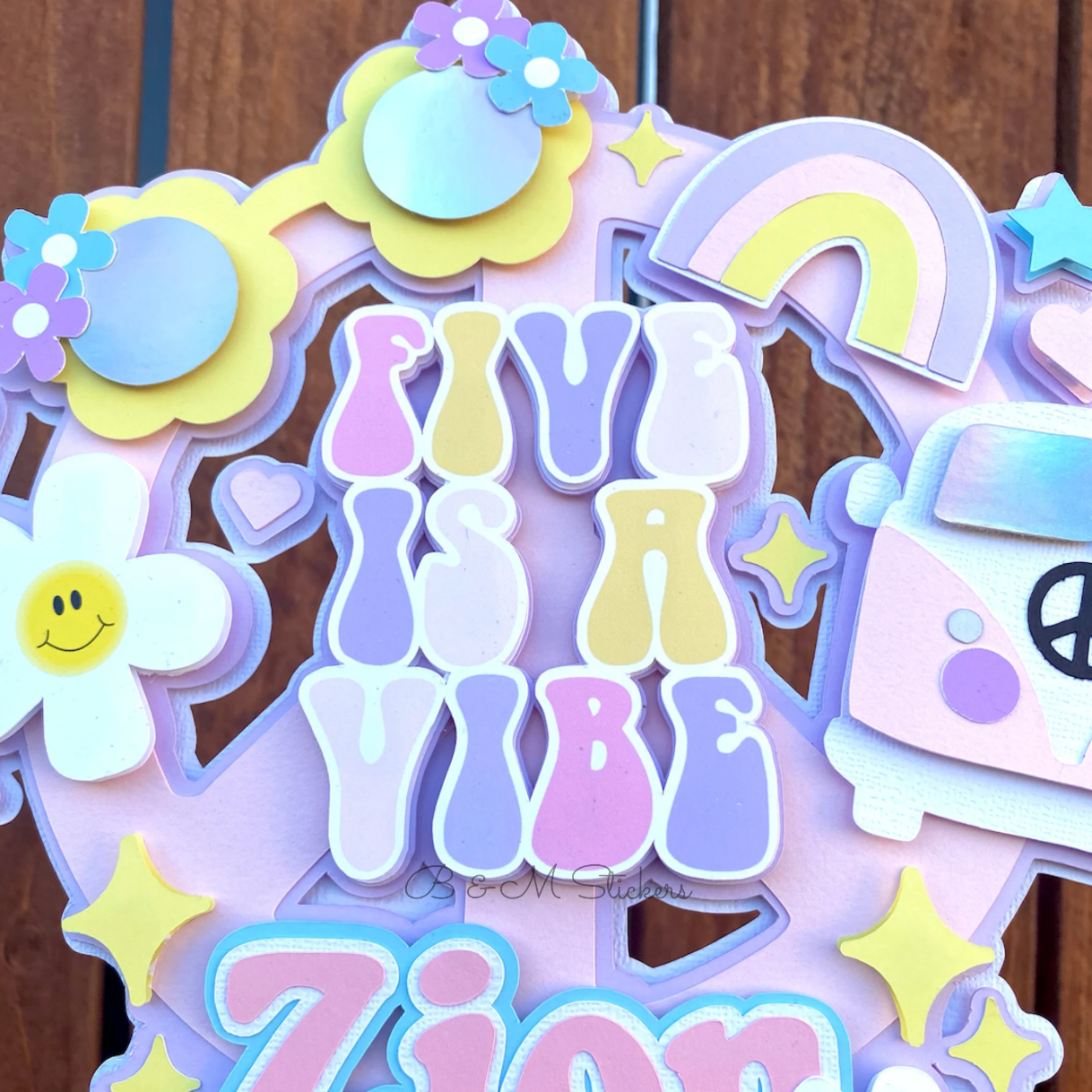 3D Personalized Groovy Inspired Cake Topper Pastel Version