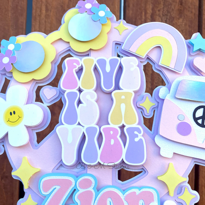 3D Personalized Groovy Inspired Cake Topper Pastel Version